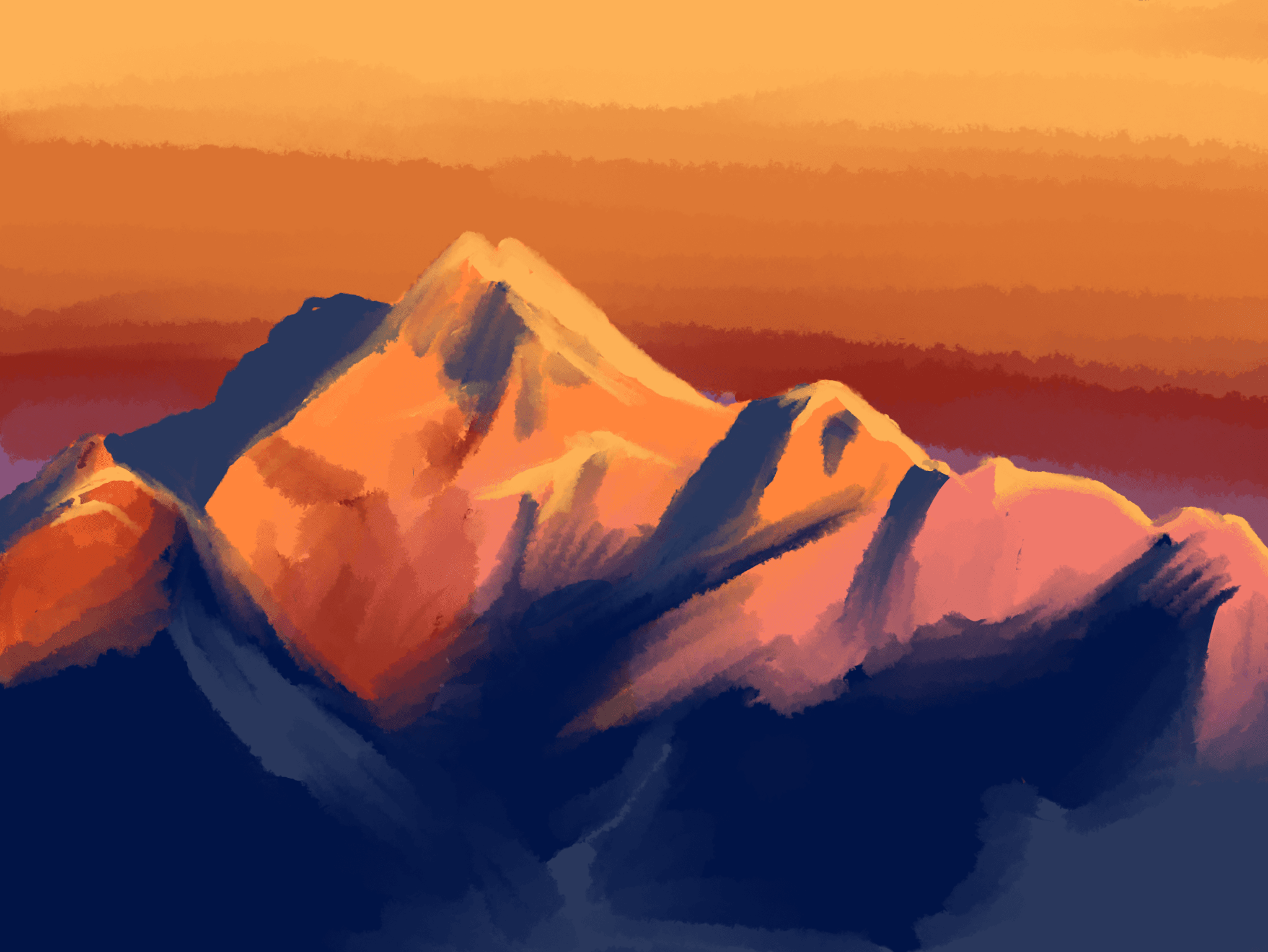 Mountain range at sunset, digital art